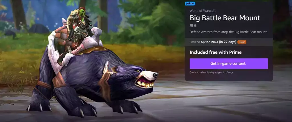 WoW Big Battle Bear World of Warcraft kostenlos erhalten, wie Prime Gaming Dragonflight belohnt