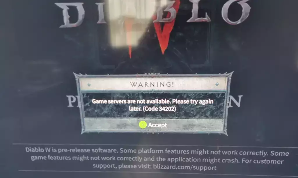 Diablo 4 Error Code 34202 behobene Erklärung, was bedeutet, dass Spielserver nicht verfügbar sind