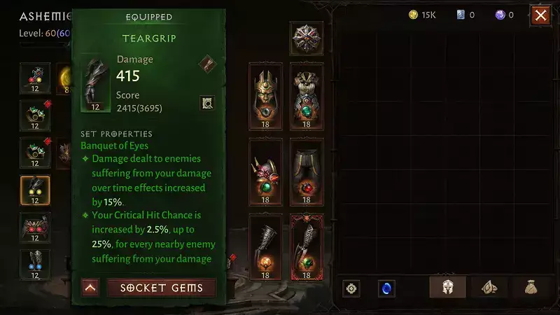 Diablo Unsterbliches Bankett der Augen Set Wie bekomme ich Farm Dungeons Pieces Schwierigkeitsset Boni