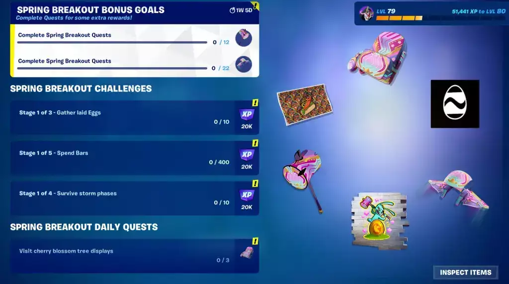 Questbelohnungen für Spring Breakout 2023 in Fortnite.