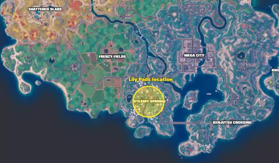 Lage der Seerosenblätter in Fortnite