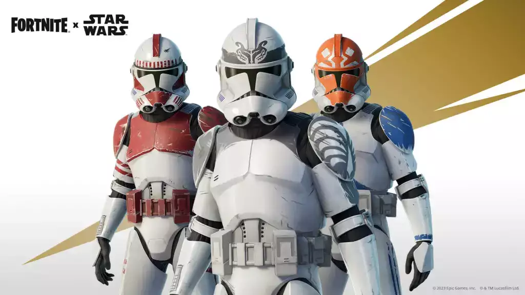 Coruscant Guard Outfit, Wolf Pack Trooper Outfit und Ahsoka's Clone Trooper Outfit im Find The Force Premium Event Pass.  (Bild: Epische Spiele)