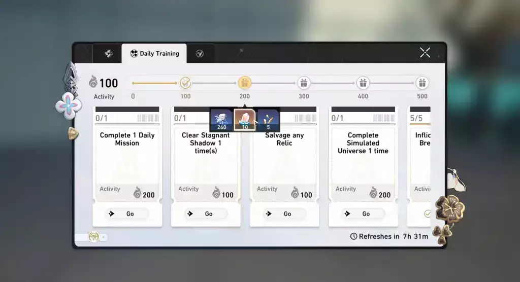 Schließe das tägliche Training ab, um kostenlose Stellar Jades in Honkai: Star Rail zu verdienen.