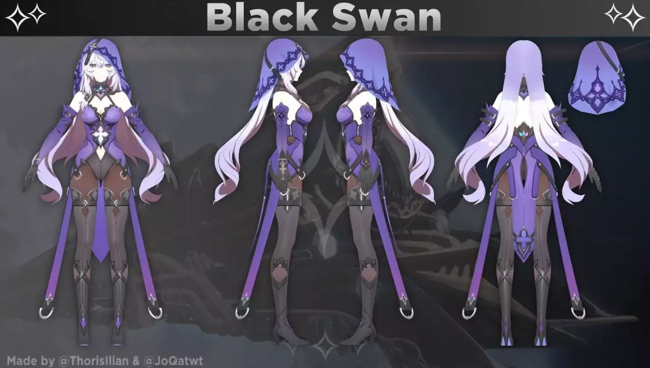 Das Charaktermodell von Black Swan in Honkai: Star Rail.