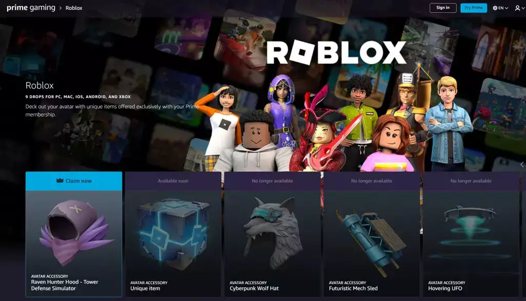 Roblox Amazon Prime Gaming-Belohnungen