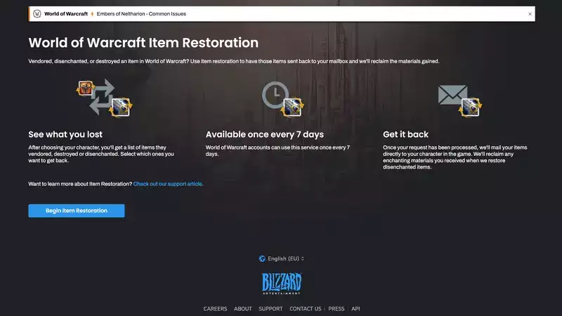 WoW Dragonflight So stellen Sie Gegenstände über die offizielle Blizzard-Website wieder her