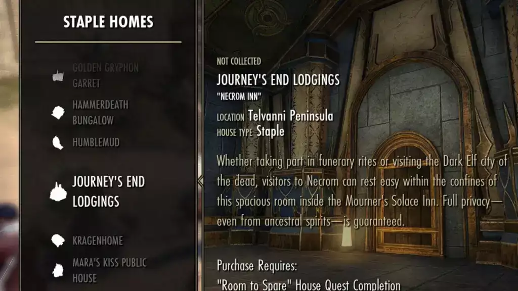 Elder Scrolls Online Necrom Housing Guide Reisen Ende Unterkünfte Wie man Trauernde findet Trost Gasthaus