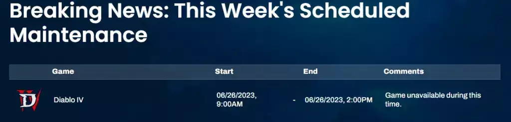 Diablo 4-Server-Wartungsplan wöchentlich geplante Termine Zeiten Europa US-Ausfallzeit
