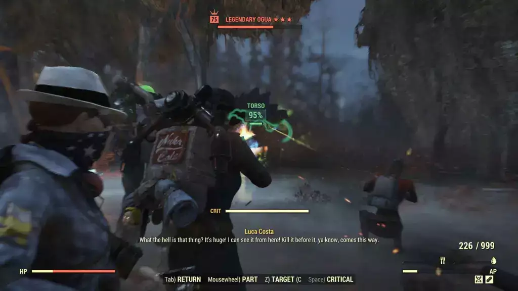 Sobald Ogua erscheint, besiege ihn, um das Beast of the Burden-Event in Fallout 76 abzuschließen. (Bild: Hritwik / Bethesda)