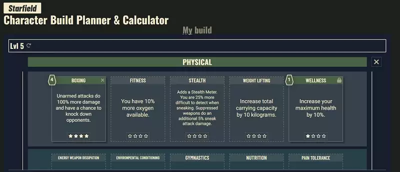 Bester Starfield-Build-Rechner, Charakterfähigkeiten, Eigenschaften, Hintergründe