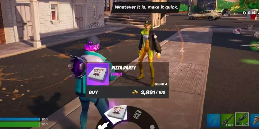 Kauf eines Pizza-Party-Artikels in Fortnite Kapitel 4, Staffel 4