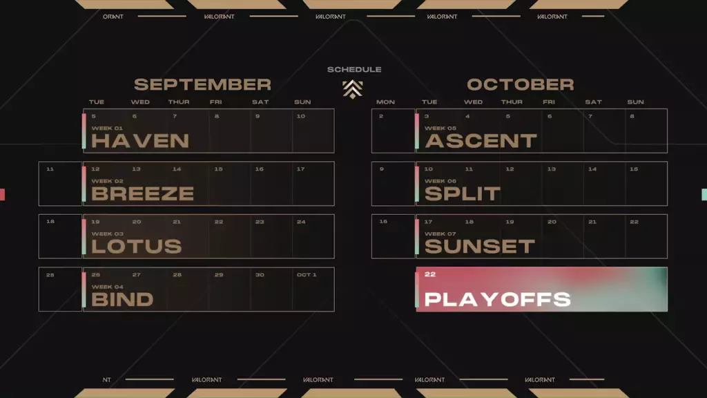 Wöchentlicher Spielplan der Valorant Premier Launch Stage.