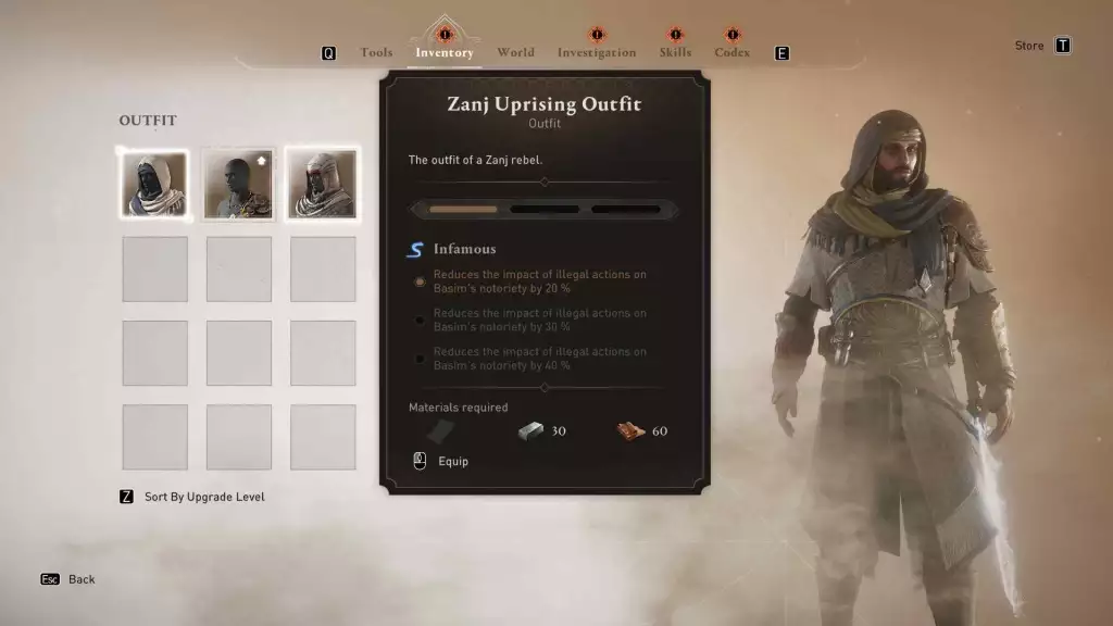 Assassin's Creed Zhanj Uprising Outfit-Statistiken