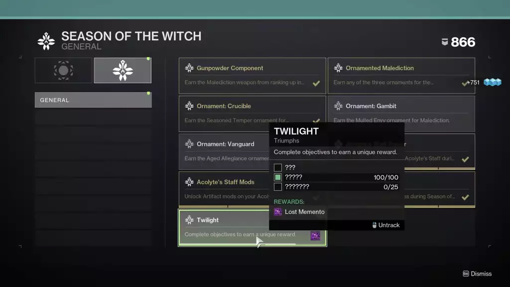 Destiny 2 Lost Memento & Twilight Triumph Hidden Missions.