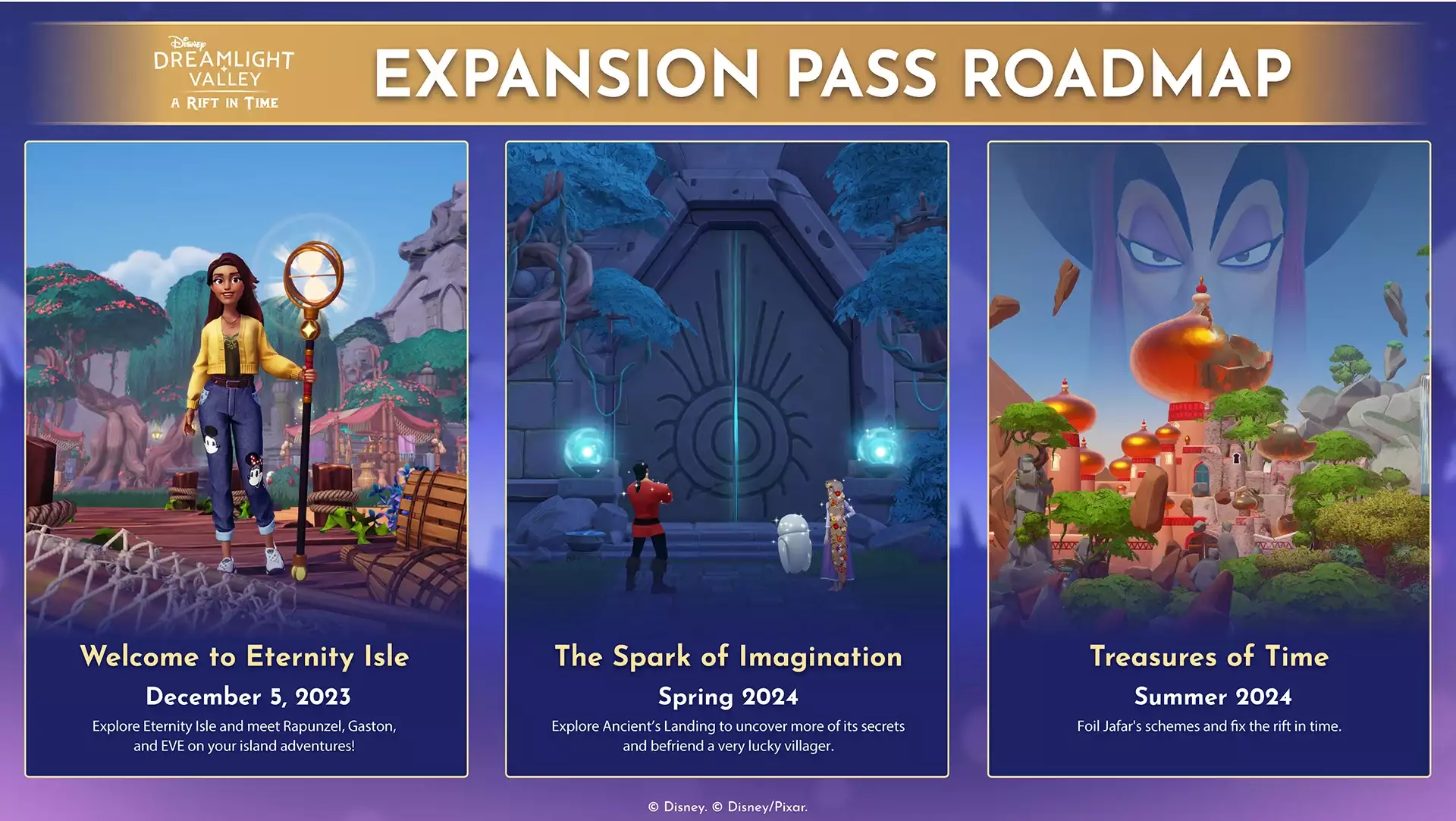 Roadmap für den Disney Dreamlight Valley-Erweiterungspass. 