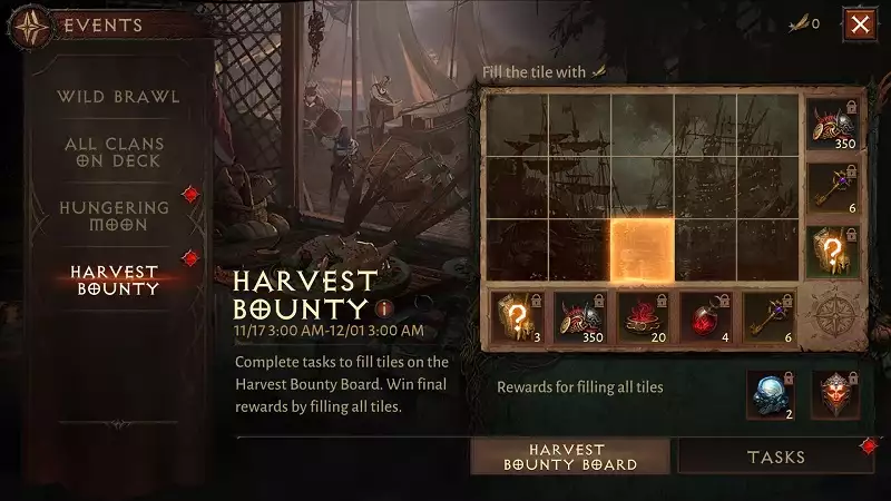 Diablo Immortal Harvest Bounty Start Enddaten Zeiten Belohnungen Aufgabentafelplättchen