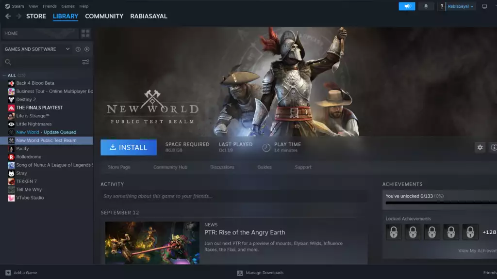 Sie können New World Staffel 4 PTR von Steam herunterladen. 