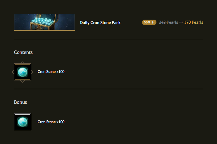 BDO Perle Shop Tägliches Cron-Stein-Paket.