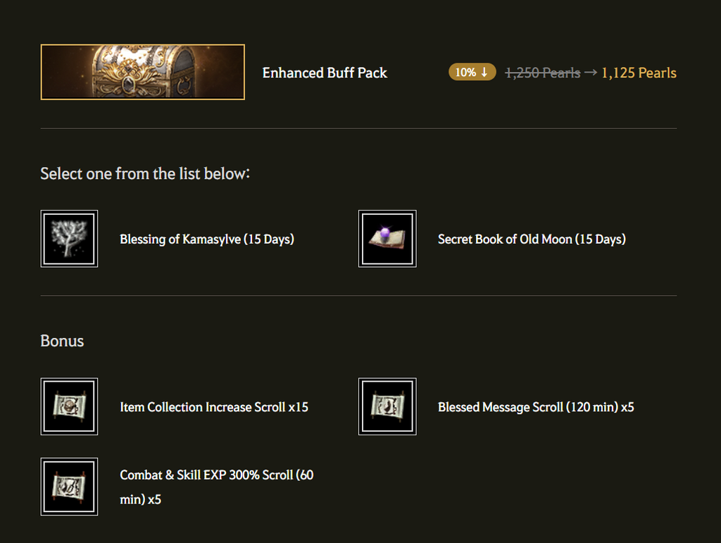 BDO Perle Shop Enhanced Buff Pack. 