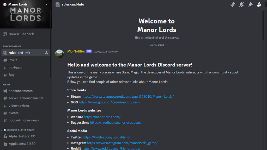 Manor Lords Discord-Link.