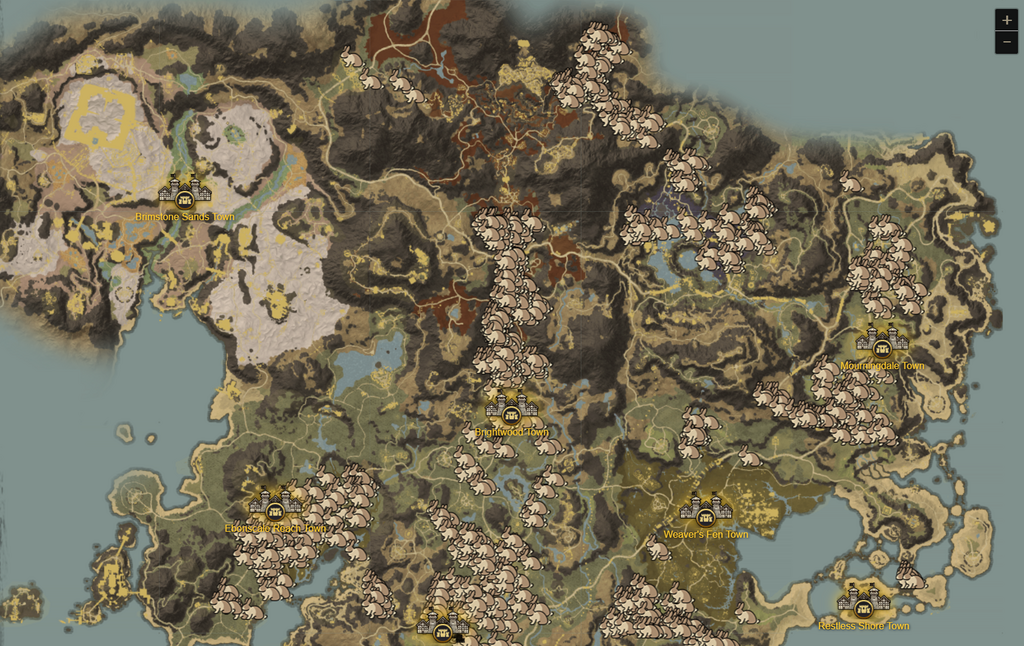 New World Corrupted Rabbits-Standorte.  (Bild: Amazon Games/New World Interactive Map)