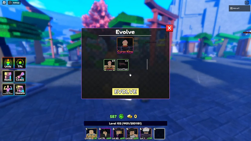 Roblox Anime Last Stand Curse King Evolve mit Fingern