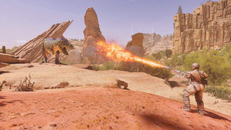 ARK Survival Ascended Scorched Earth Flamethrower wird im Kampf eingesetzt