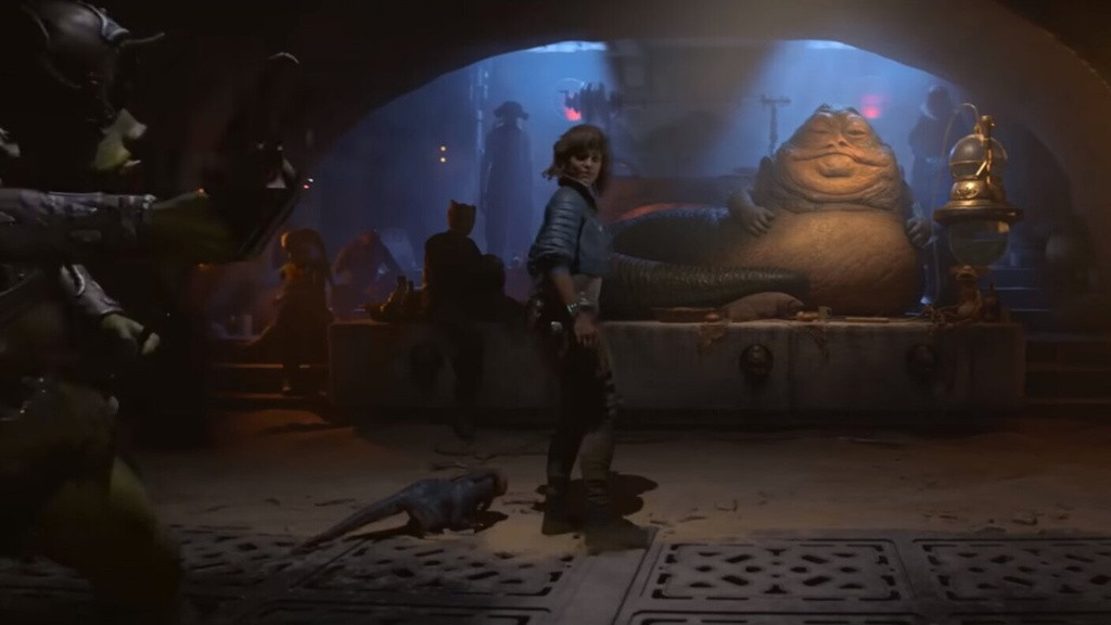 Jabba the Hutt, sein Palast und die Rancor-Grube werden in Star Wars Outlaws in einer exklusiven Season Pass-Quest erscheinen.  (Bild: Ubisoft / YouTube)