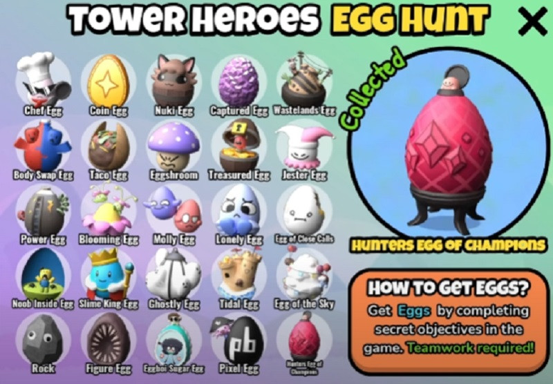 Roblox Tower Heroes Hunters Egg of Champions UGC erhält das Limit zum Freischalten von Schritten zum Sammeln von Gegenständen