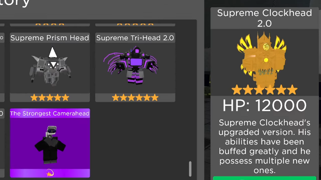 Supreme Clockhead 2.0 ist ein expansiver Charakter in Roblox Super Toilet Brawl