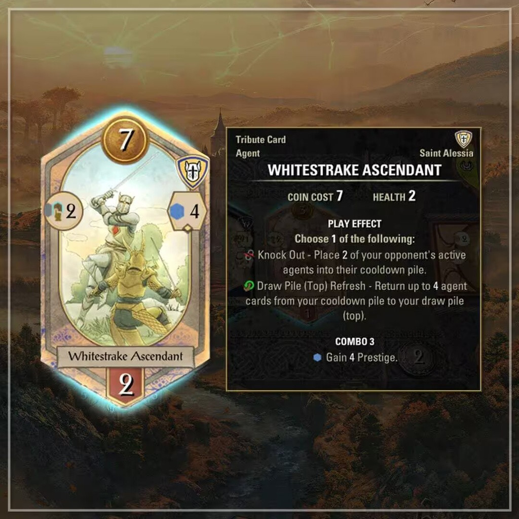 Lege bis zu vier Karten zurück auf den Nachziehstapel, wenn dieser Spieleffekt beim Ausspielen der Whitestake Ascendant-Karte gewählt wird.  (Bild: ZeniMax Online Studios)