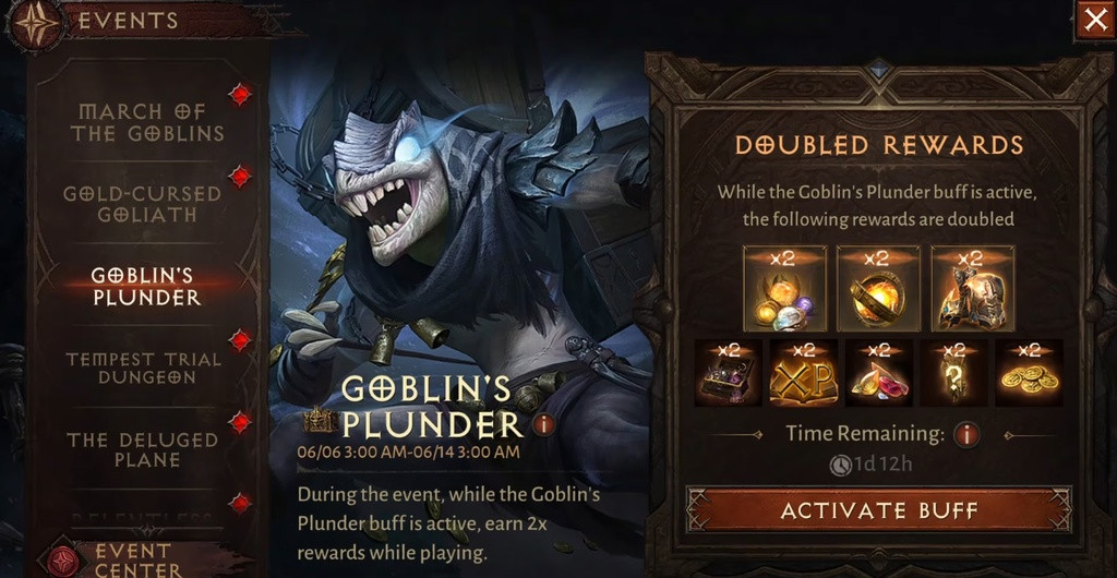 Diablo Immortal Goblin's Plunder Buff belohnt Zeitdaten und Aktivierungszeiten