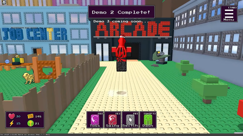 Gehe zum Arcade-Bereich in Roblox Block Tales Demo 2