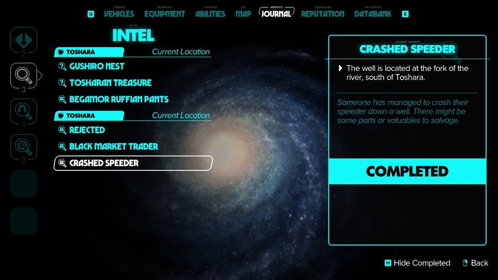 Lesen Sie den Eintrag im Tagebuch des abgestürzten Speeders, um einen Hinweis auf seinen Standort in Toshara zu erhalten. (Bild: Massive Entertainment & Ubisoft / Ashleigh Klein)