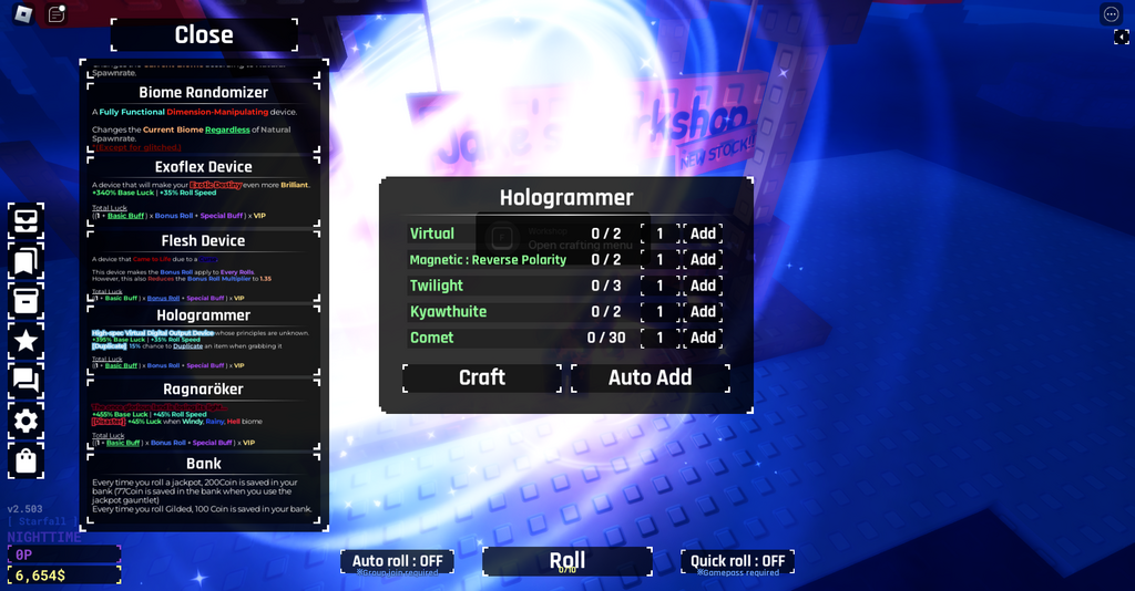 Hologramm-Ausrüstung in Sols RNG. 