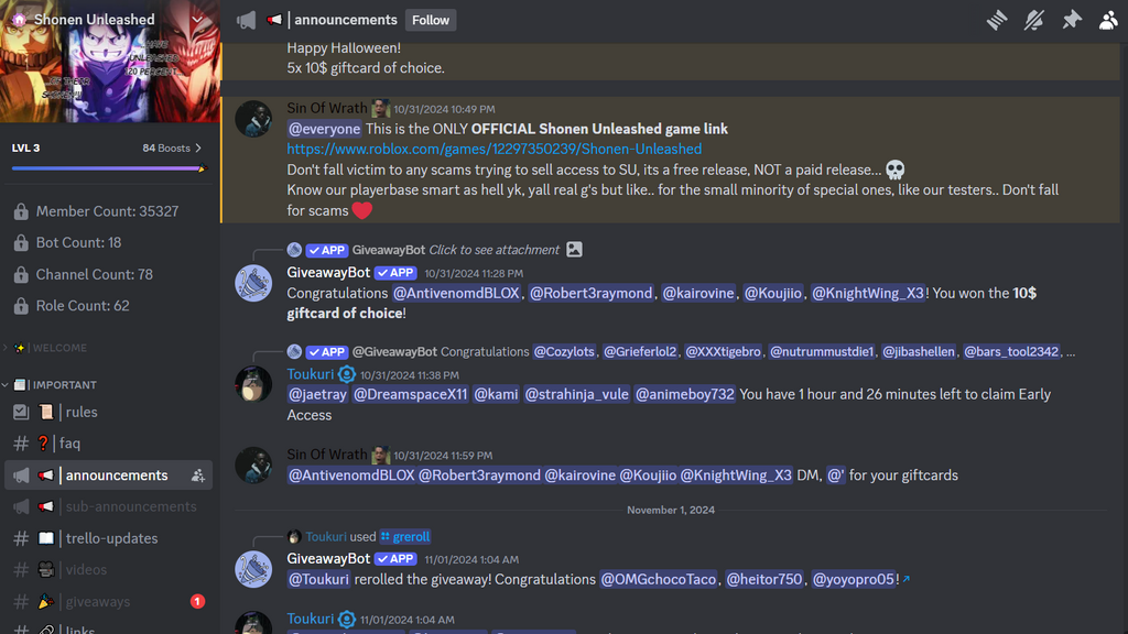 Erhalten Sie die neuesten Updates und interagieren Sie mit der Community auf dem Shonen Unleashed Discord-Server. 