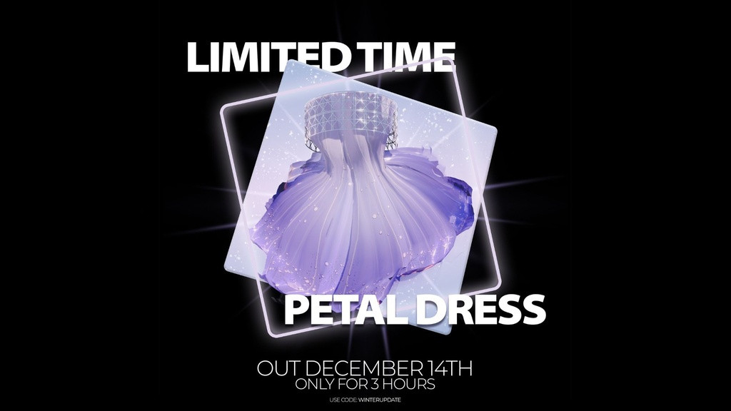 Mit dem neuesten Dress to Impress Winter-Updatecode erhalten Sie kostenloses Petal Dress. 