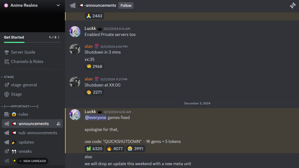 Informieren Sie sich über die neuesten Ankündigungen zu Anime Realms auf dem Discord-Server